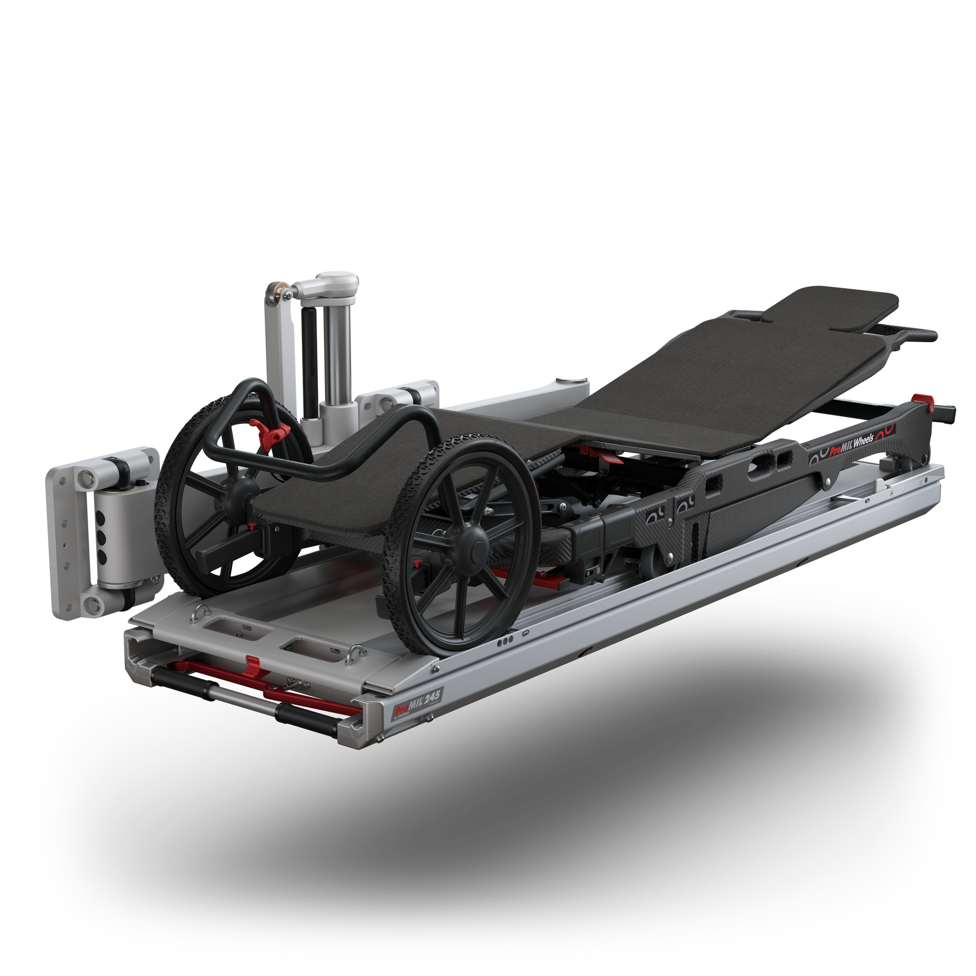 ProMIL 245 wall mounted stretcher loading system loaded with ProMIL Wheels stretcher